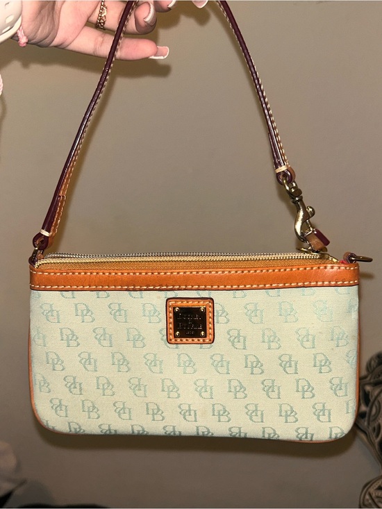Dooney & Bourke Handbags - Dooney & Bourke Light Blue Signature Canvas Wristlet with Tan Trim